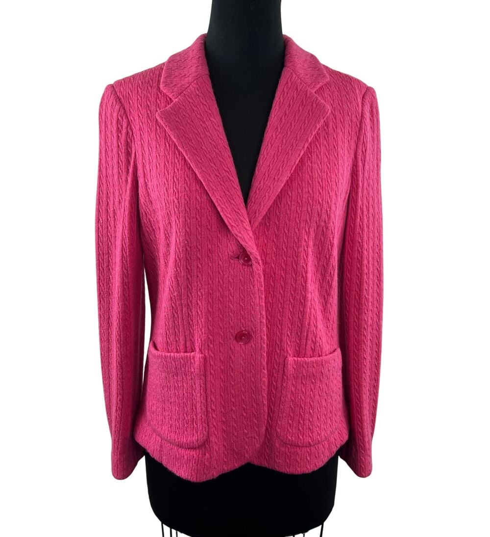 VTG Talbots Pink Blazer Wool Cable Knit Notch Lapel Single Breasted Sz Medium M